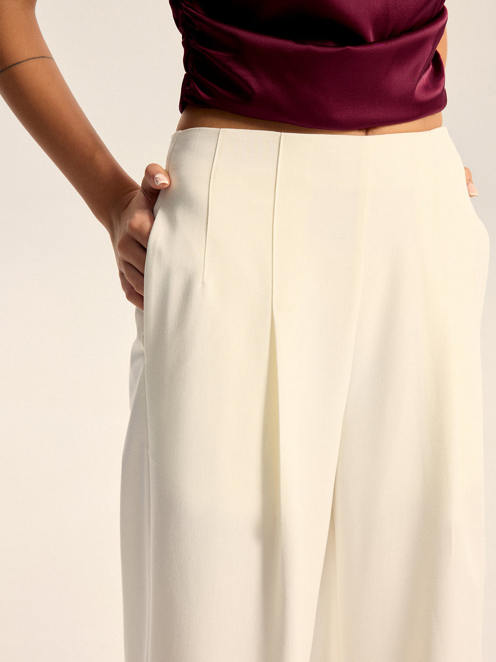 Pantalon large taille mi-haute