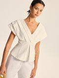 V-Ausschnitt Peplum-Top mit kurzen Ärmeln