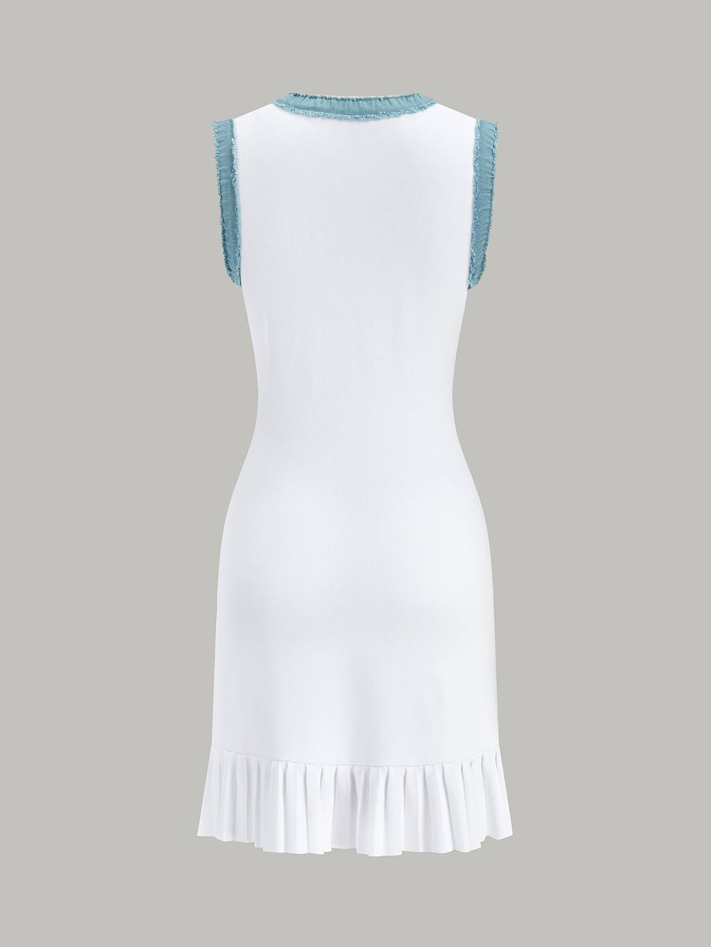 Midi-Kleid mit Jeansbesatz, Knopfleiste und Rüschensaum