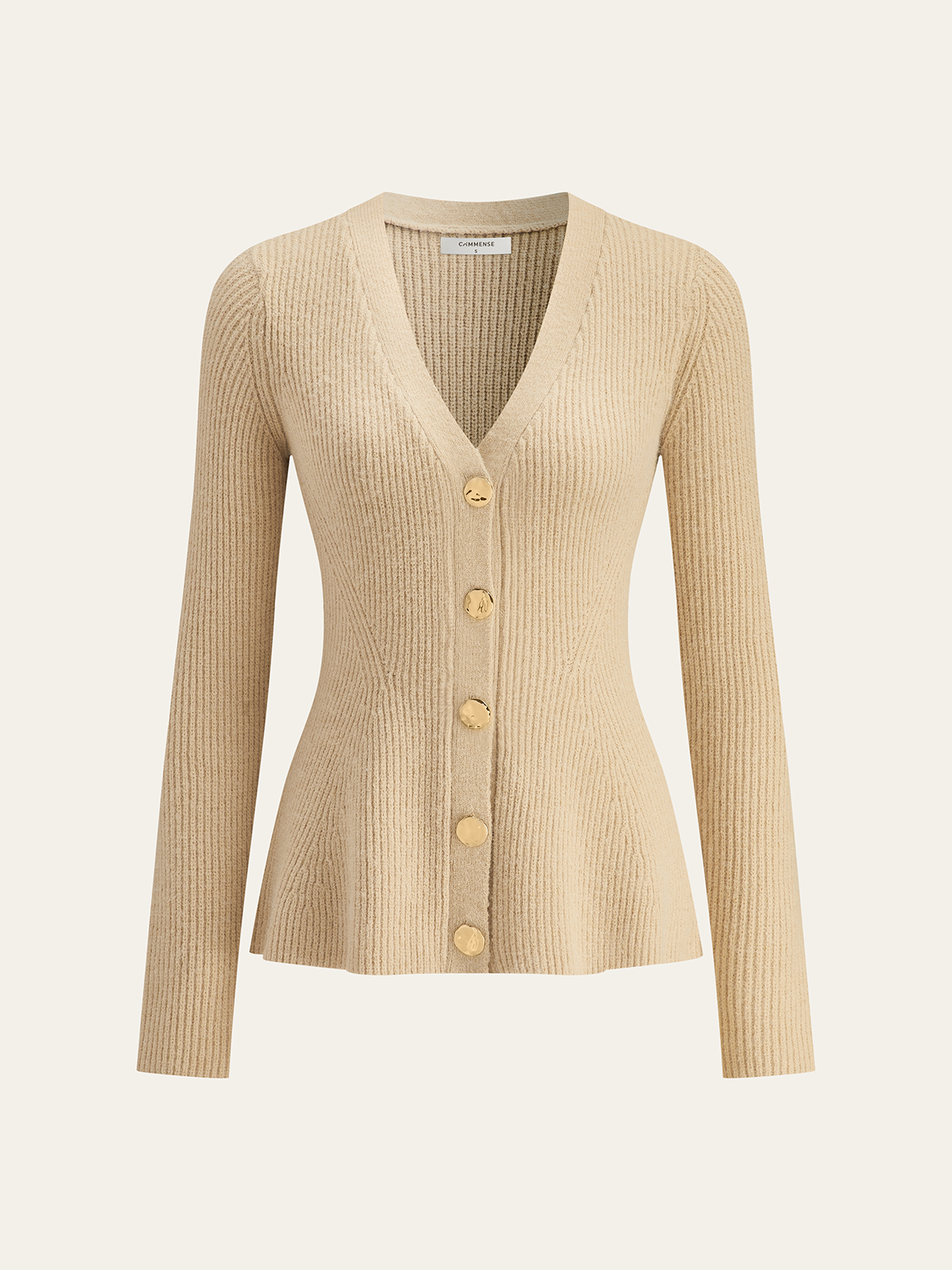 Gerippte Strickjacke mit V-Ausschnitt und Knöpfen