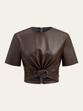T-Shirt aus PU-Leder mit Twist-Detail und Reißverschluss hinten