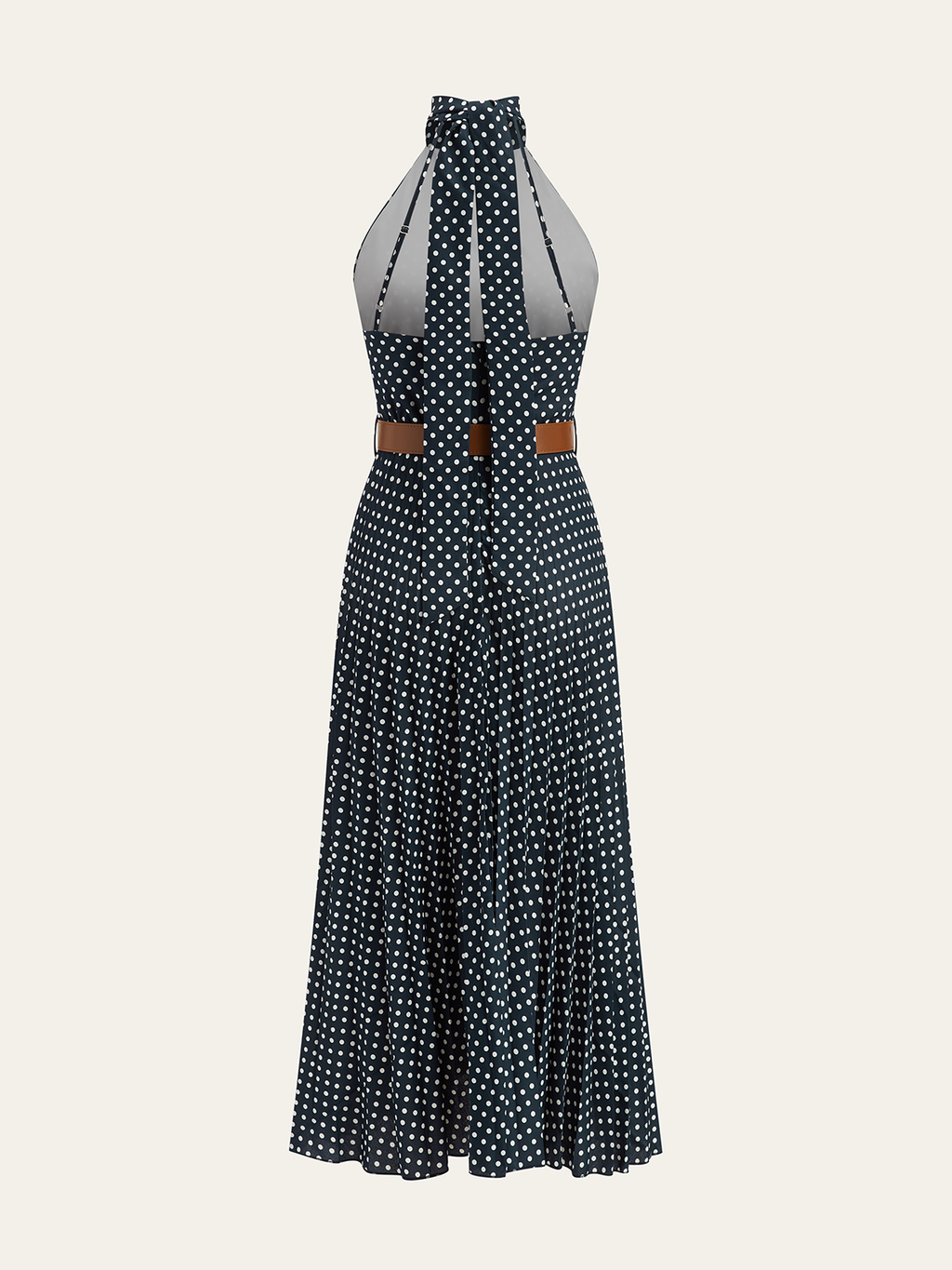 Gepunktetes Neckholder-Midikleid mit Gürtel