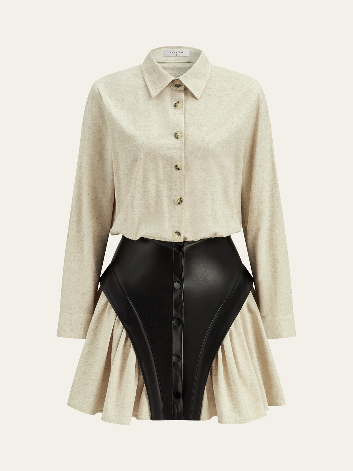 Robe chemise à empiècements en similicuir 