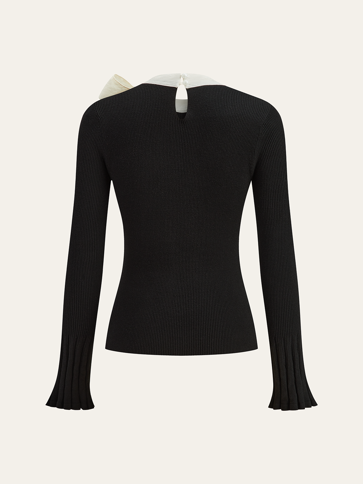 Bow Ribbed Flared Cuff Sweater