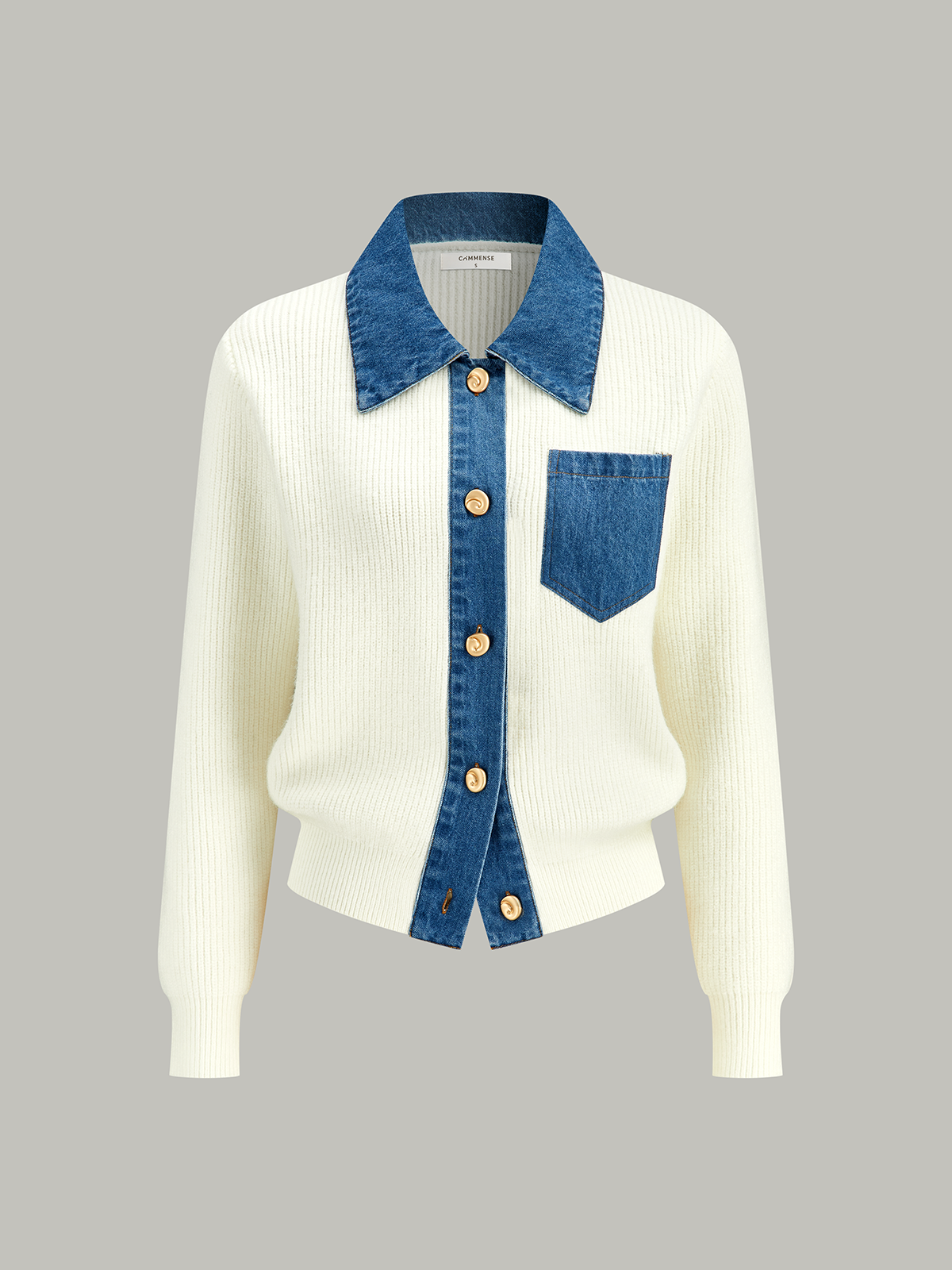 Denim Trim Button Knit Cardigan