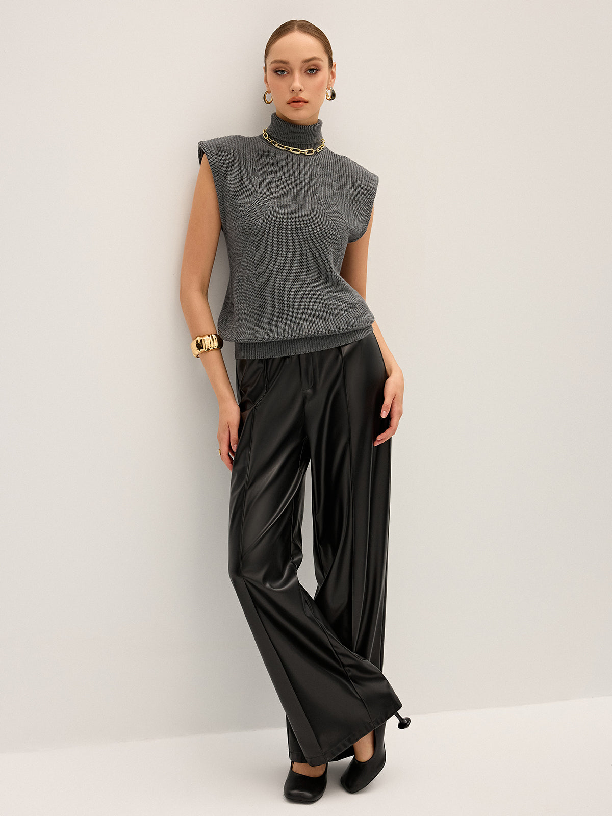 Wool-Blend Turtleneck Sleeveless Sweater Vest