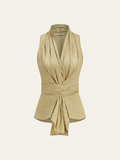 Cotton Draped Wrap Top With Back Bow