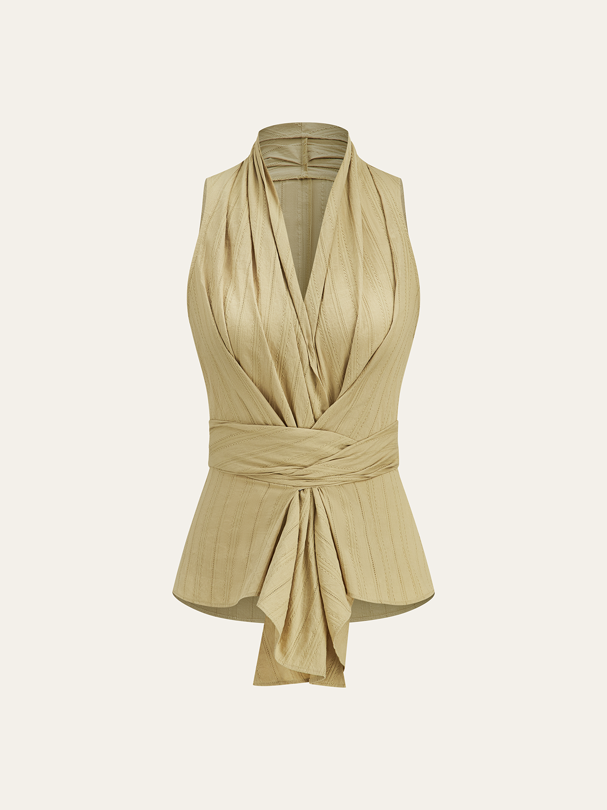 Cotton Draped Wrap Top With Back Bow