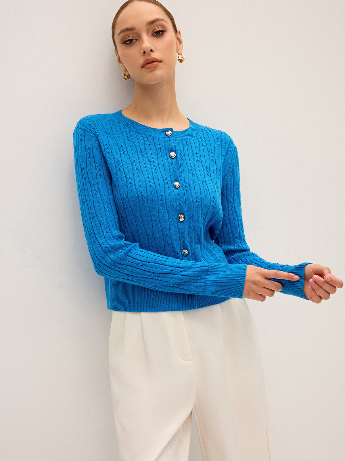 Cable Knit Wool Blend Cardigan