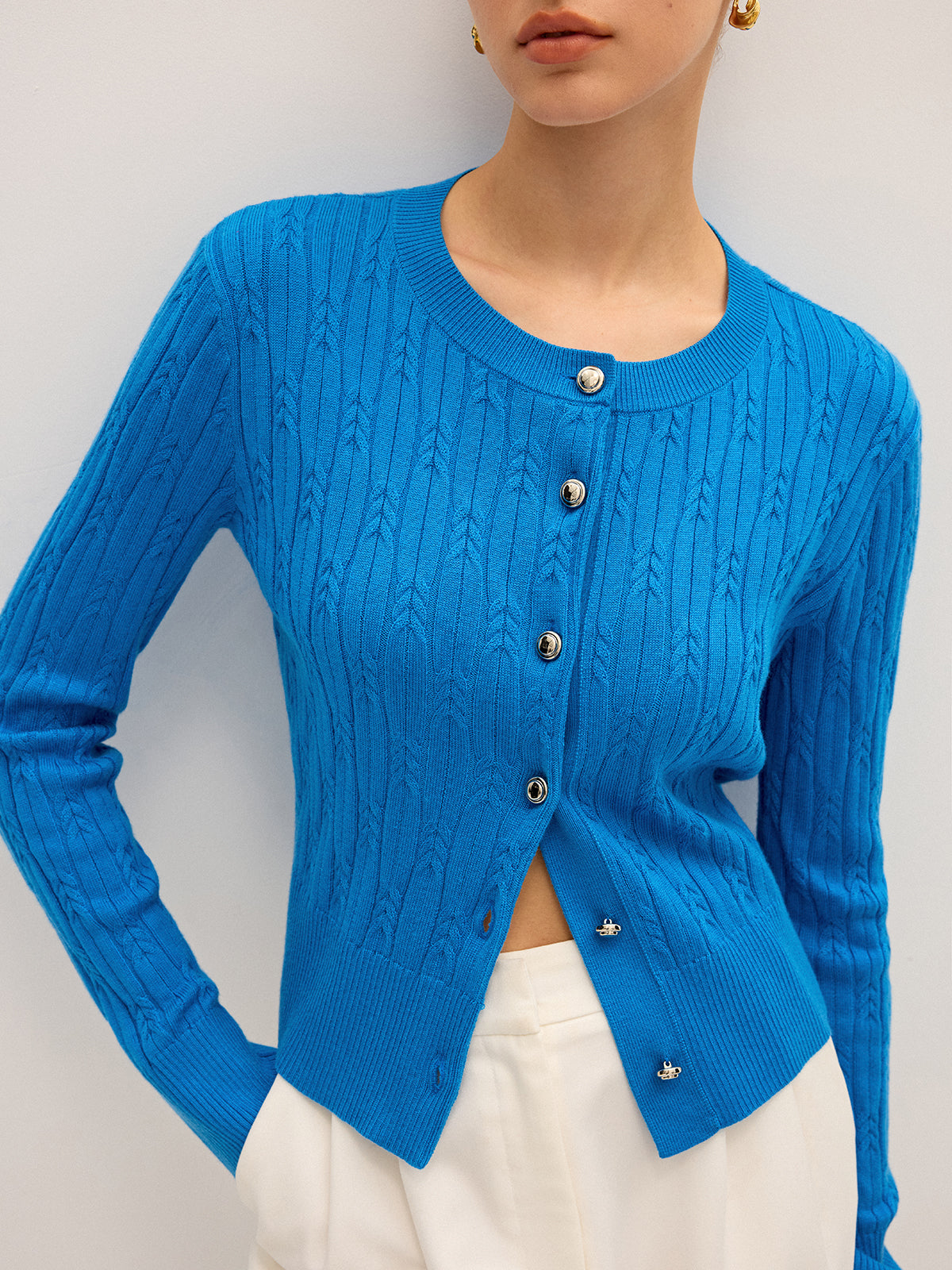 Cable Knit Wool Blend Cardigan