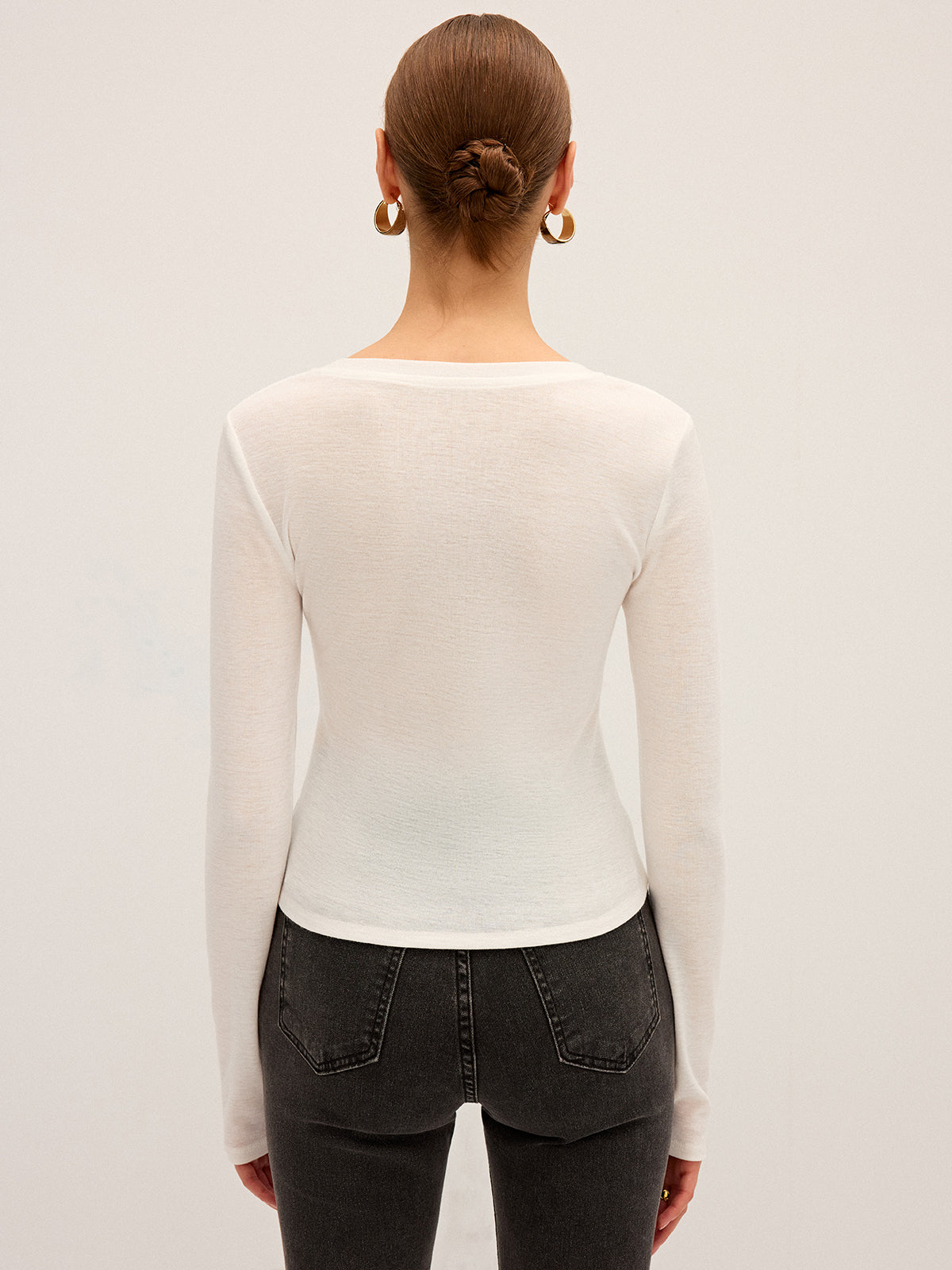 Long Sleeve V-Neck Button T-Shirt