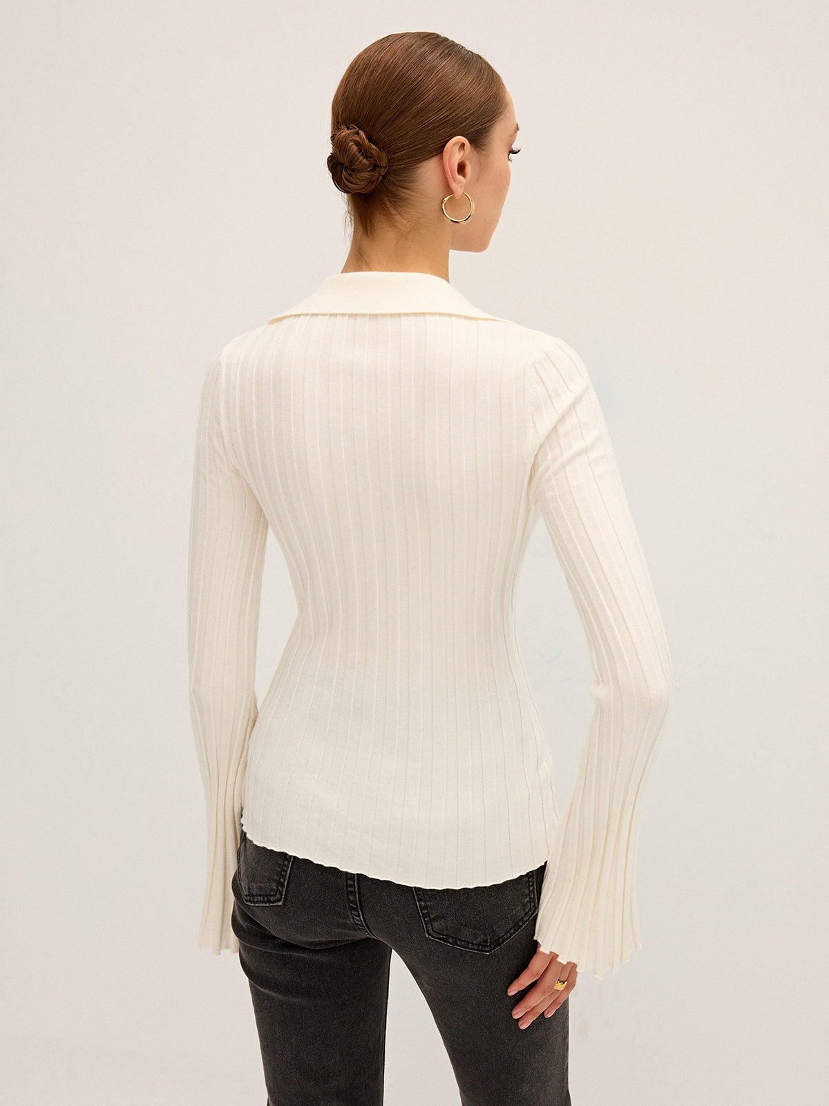 Flared Sleeve Collared Knit Top
