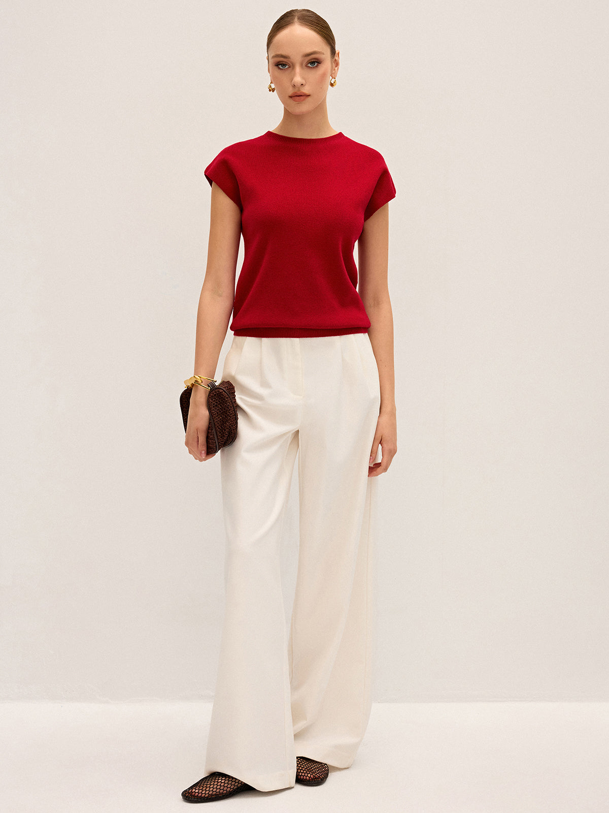 Wool-Blend Cap Sleeve Knit Top