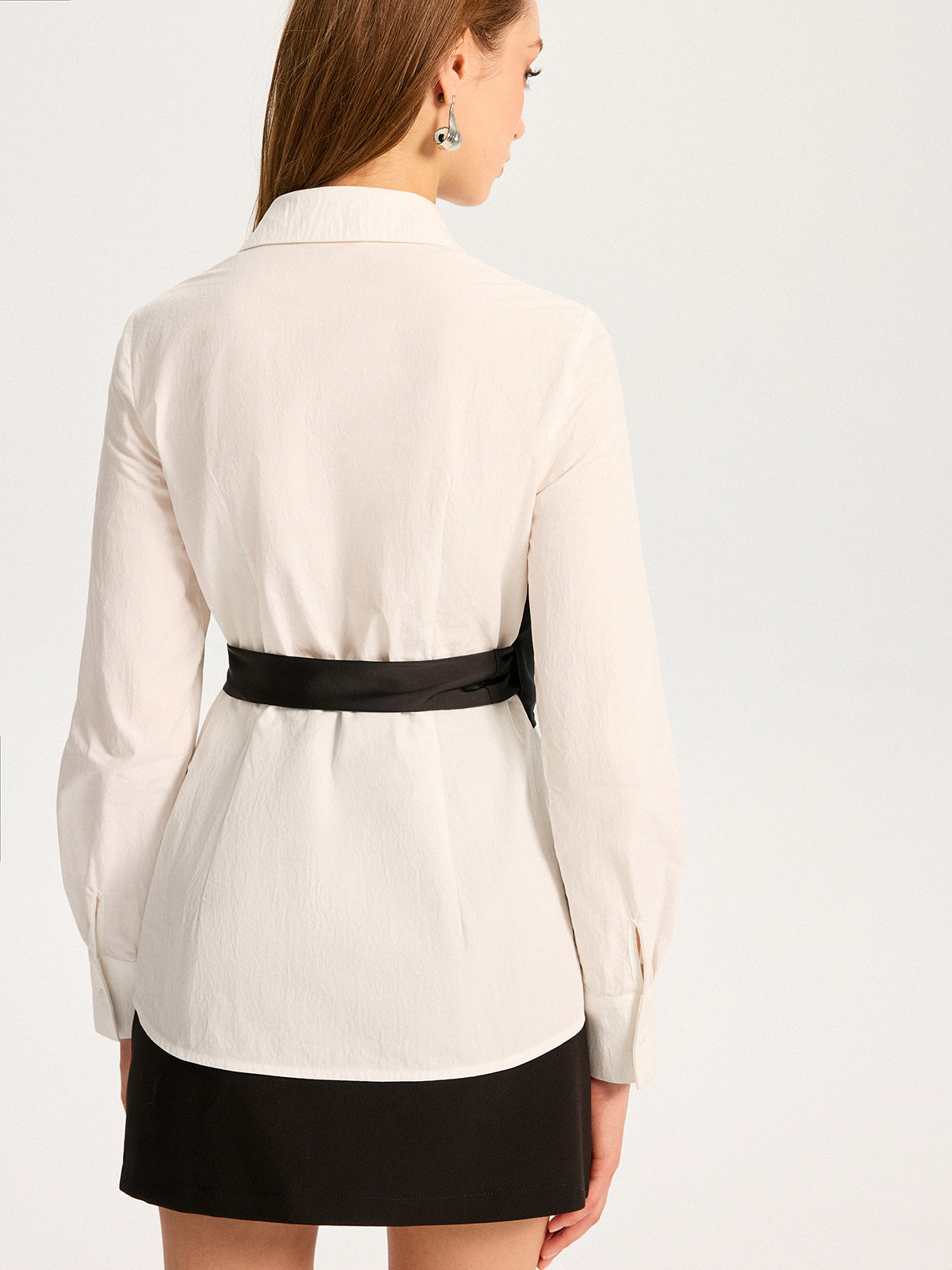 Chemise 2 en 1 en mélange de coton avec ceinture