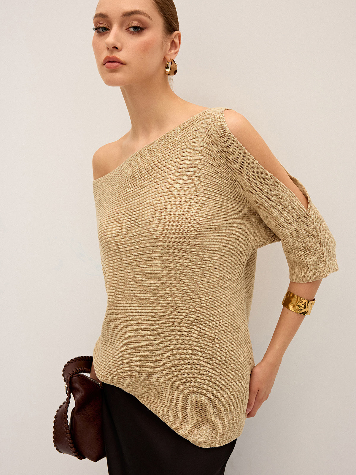 Asymmetric One-Shoulder Knitted Top
