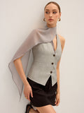 Nadelstreifen-Neckholder-Weste mit Chiffonband-Einsatz