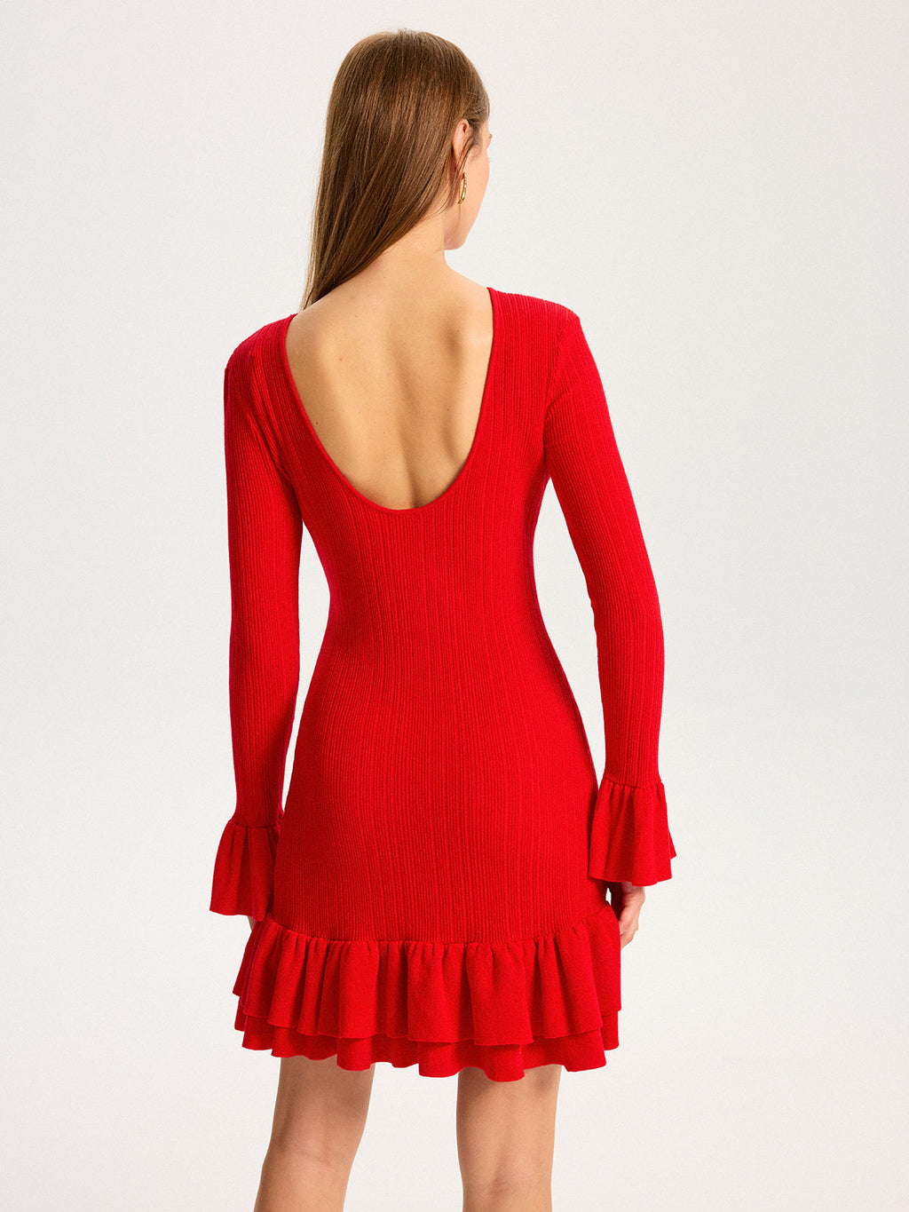 Mini-Kleid aus Wollmix-Strick mit Rüschen und ausgestellten Ärmeln