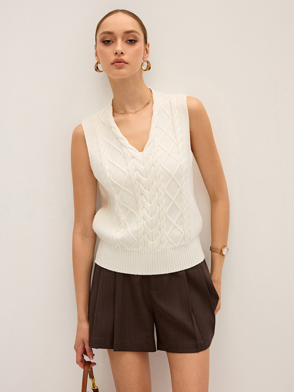 Cable-Knit V-Neck Sweater Vest
