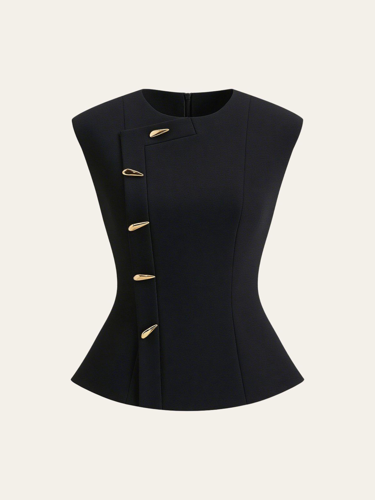 Sleeveless Peplum Top with Metal Buttons