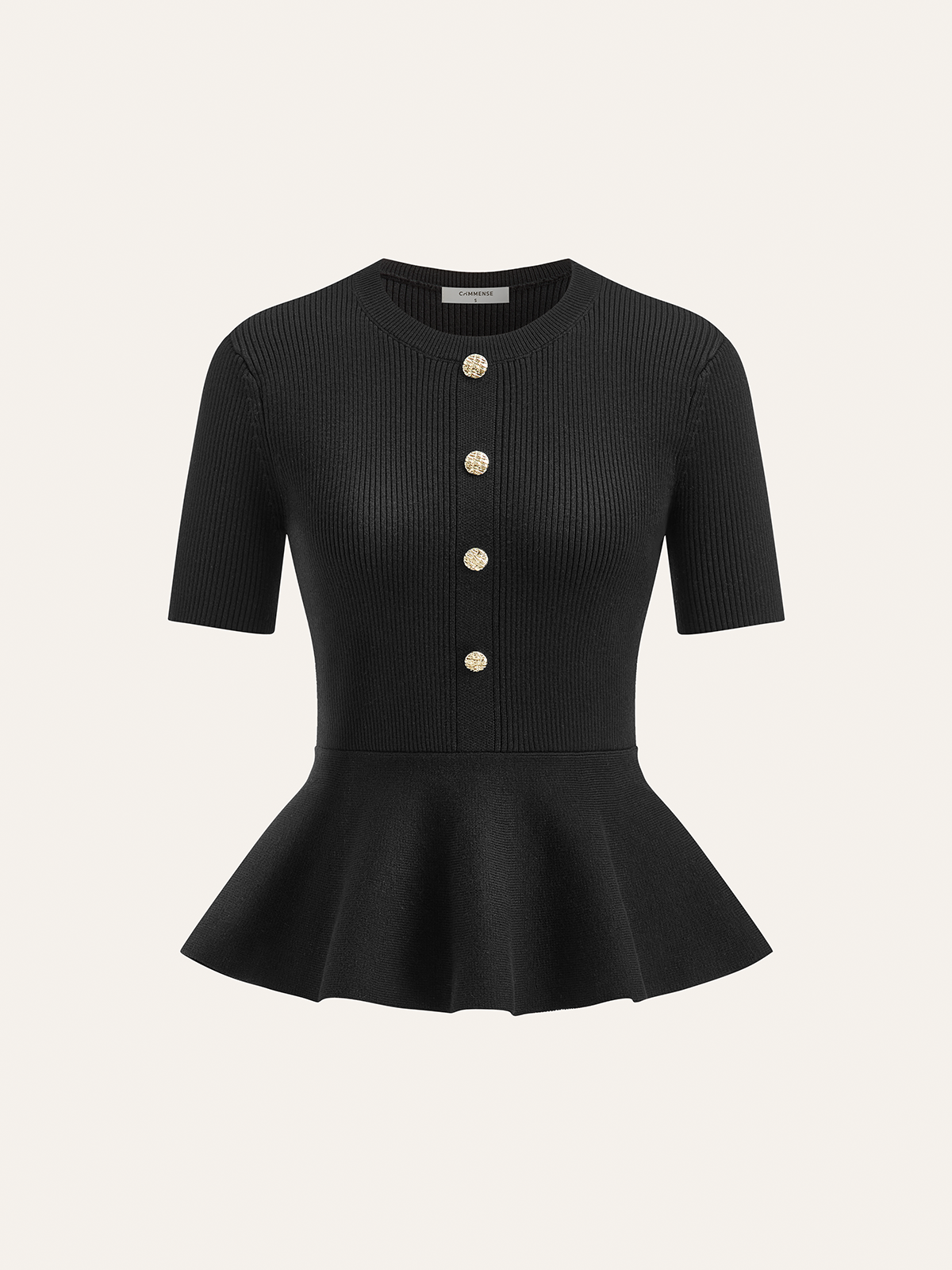 Metal Button Peplum Wool Knit Top