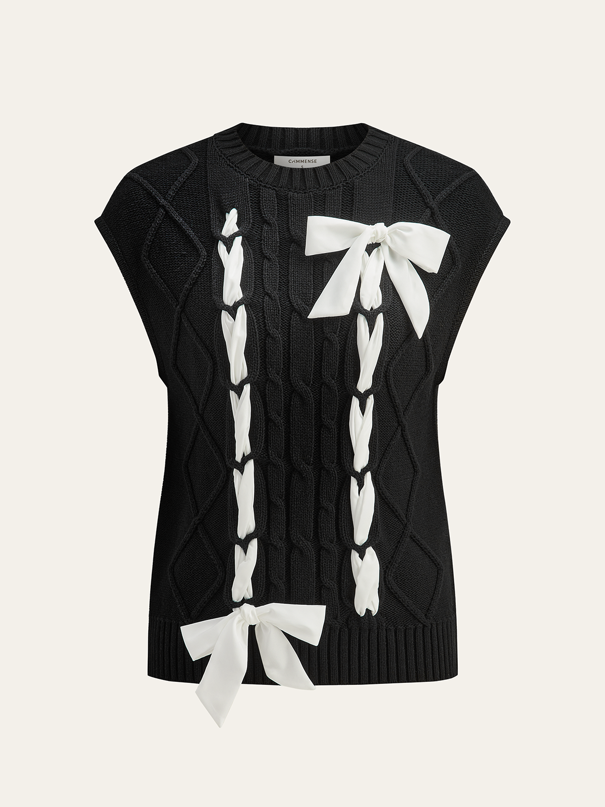 Cable-Knit Bow Cap Sleeve Vest