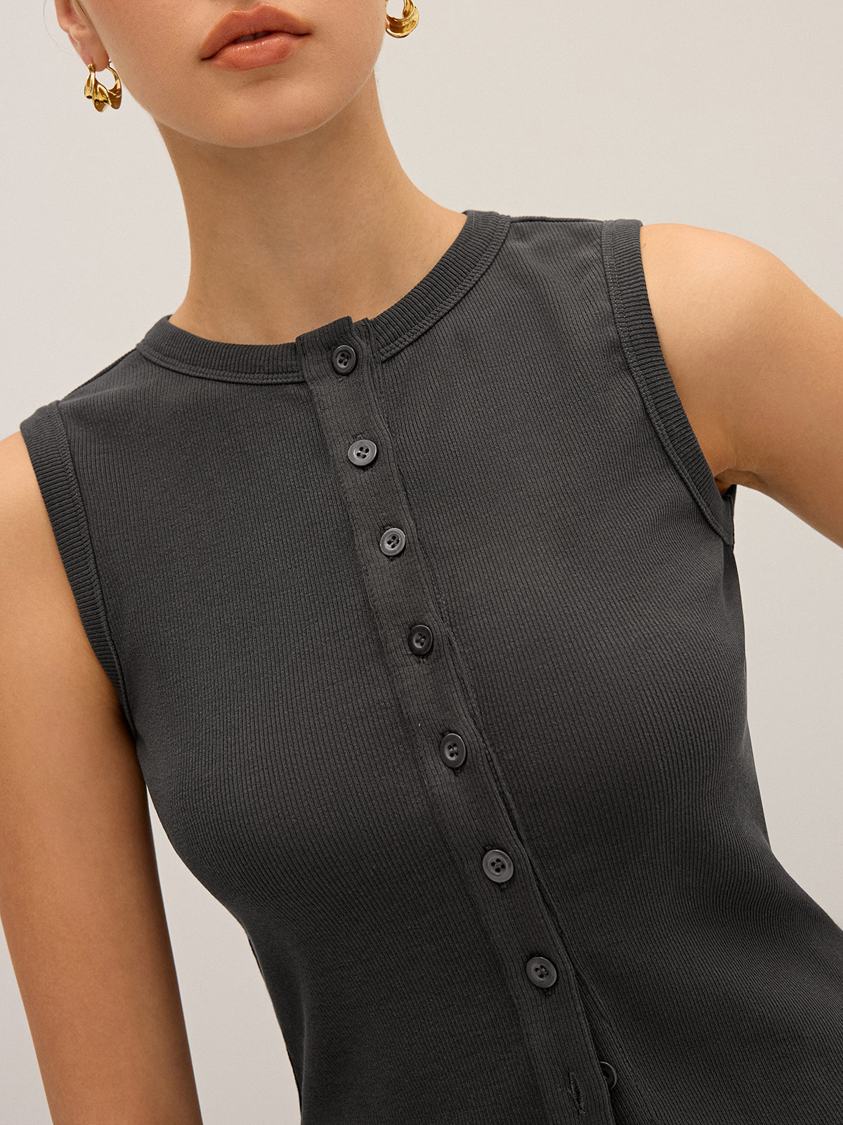 Débardeur côtelé à boutons en mélange de coton 