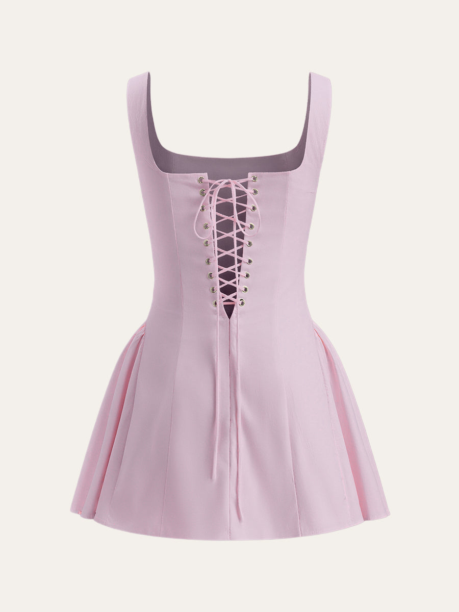 Polka Dot Lace-Up Back Dress