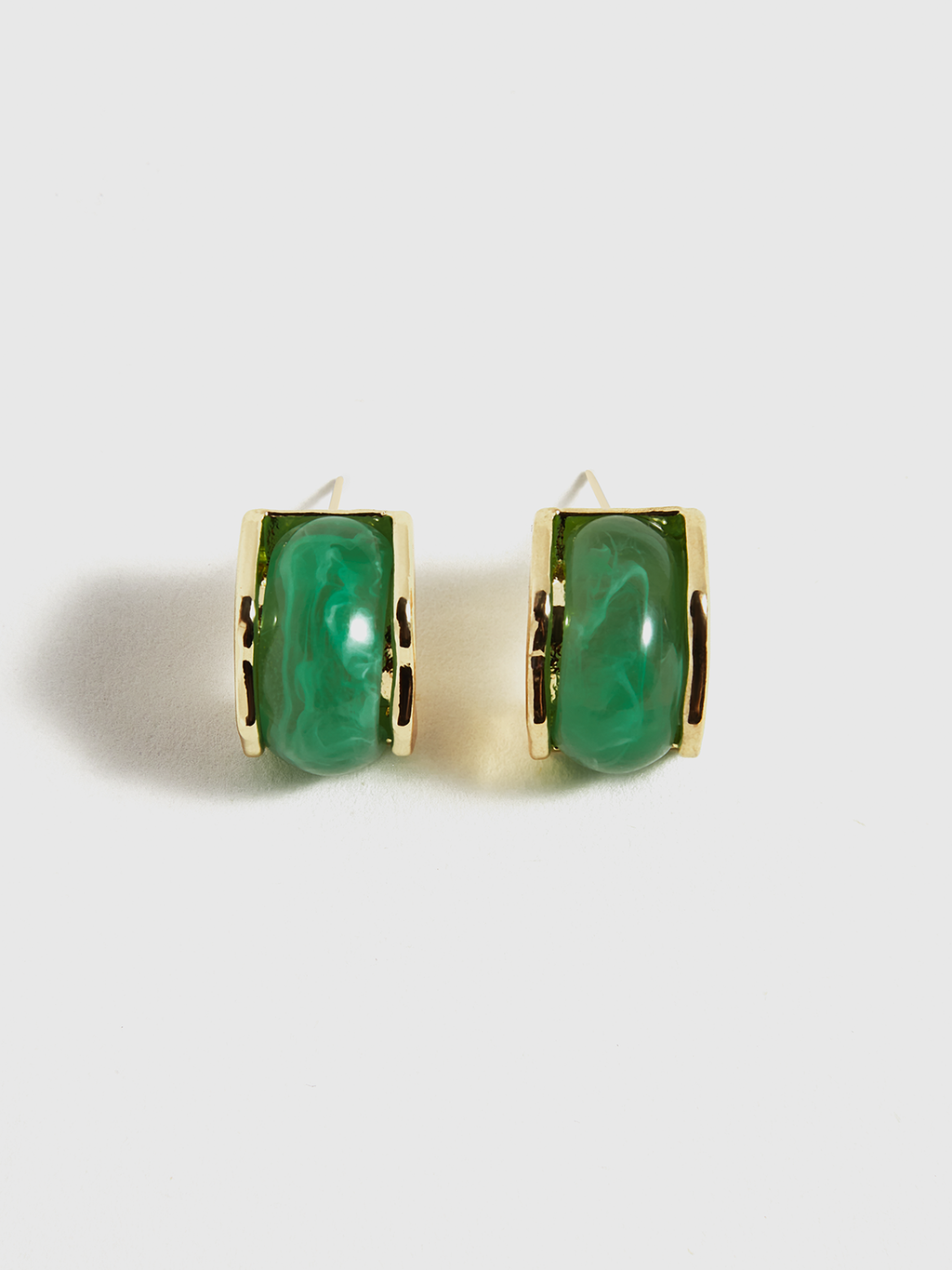 Green Marble Effect Gold-Tone Earrings