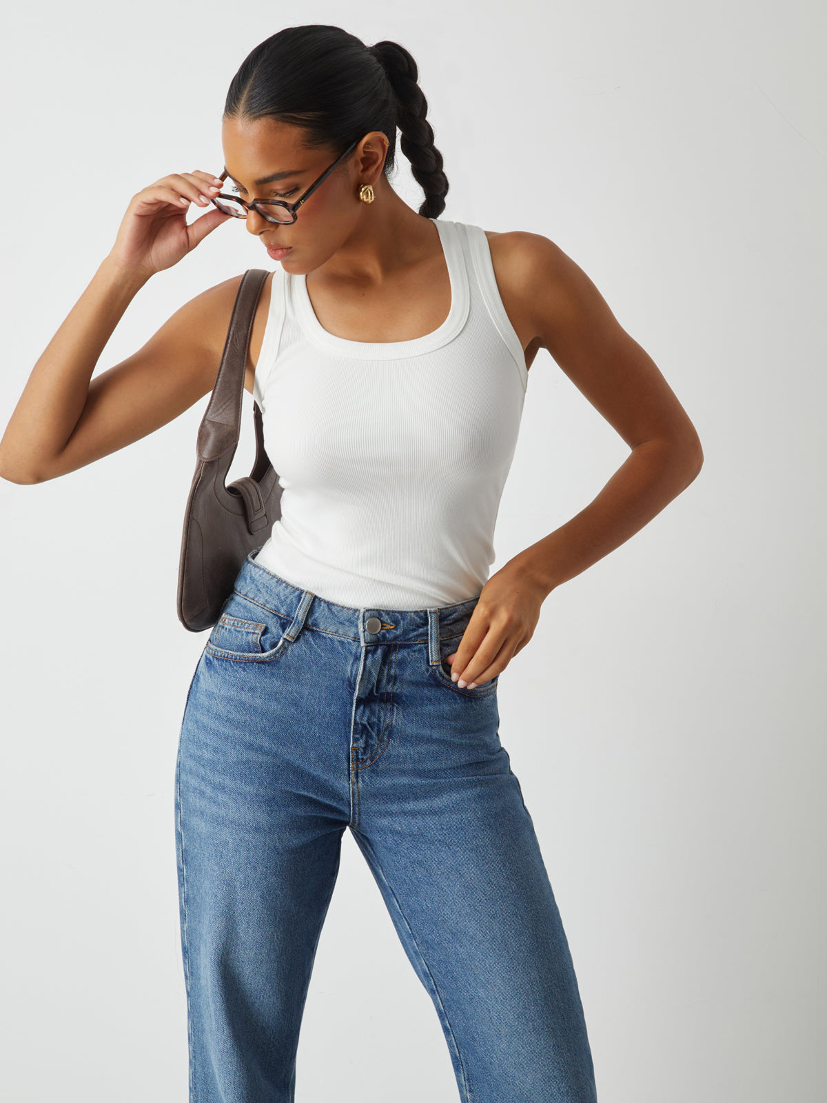 Geripptes Strick-Tanktop mit Rundhalsausschnitt 