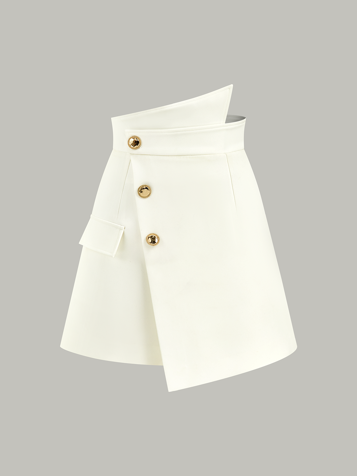 Asymmetric Metal Button Decor Pocket Mini Skirt