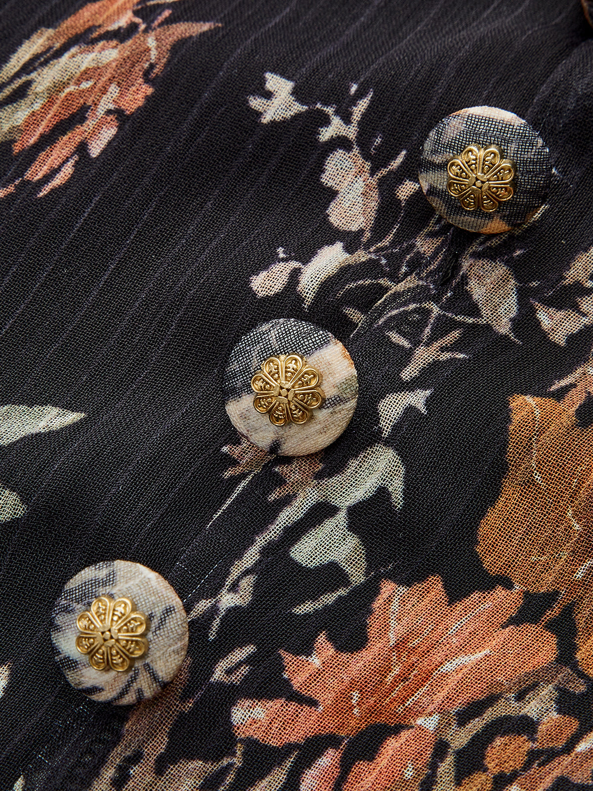 Robe ceinturée en mousseline semi-transparente à imprimé floral 