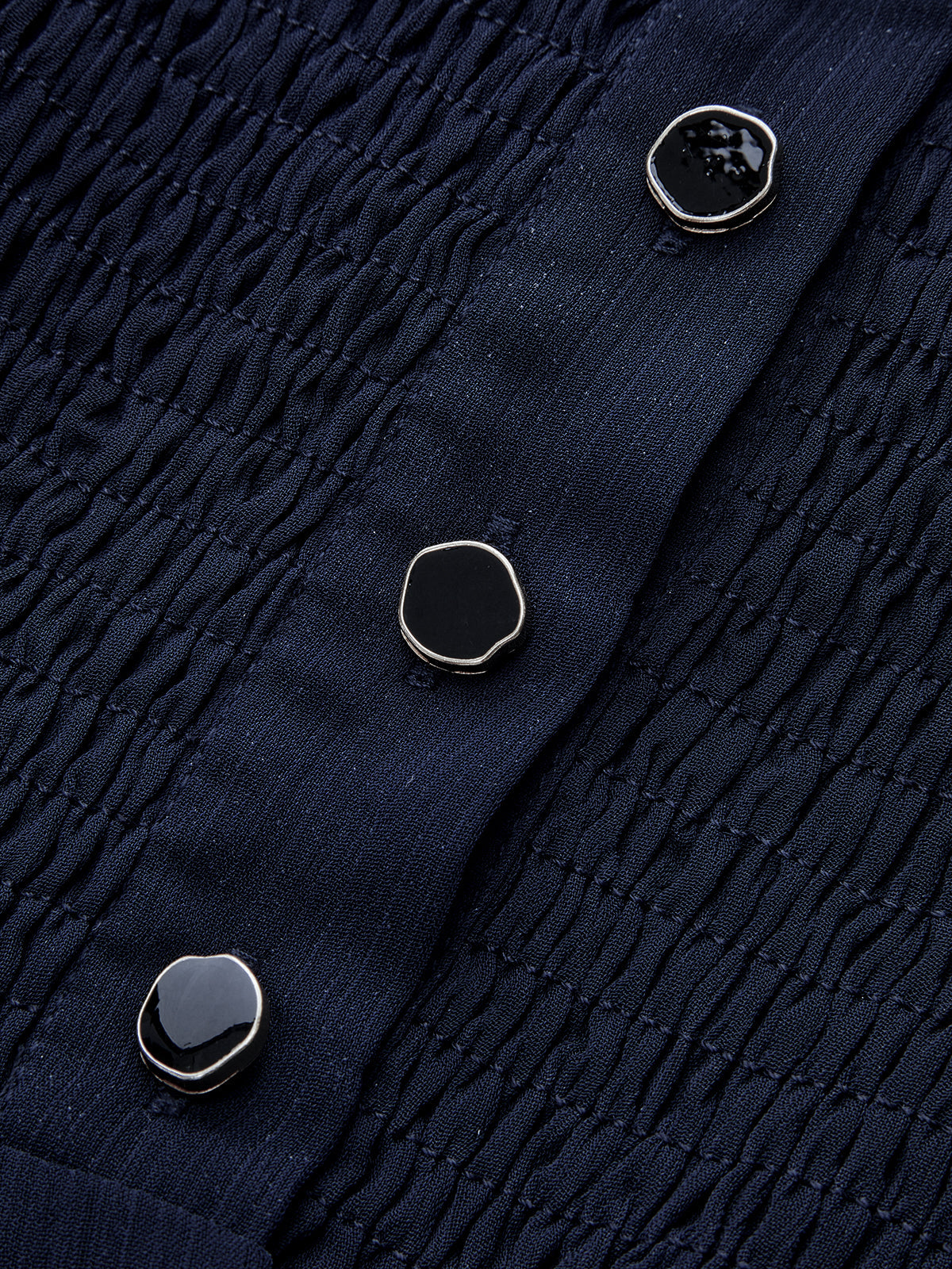 Mesh-Paneled Ruffled Hem Smocked Waist Blouse