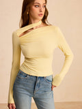 Asymmetric Cut-Out Ruched Long Sleeve Blouse