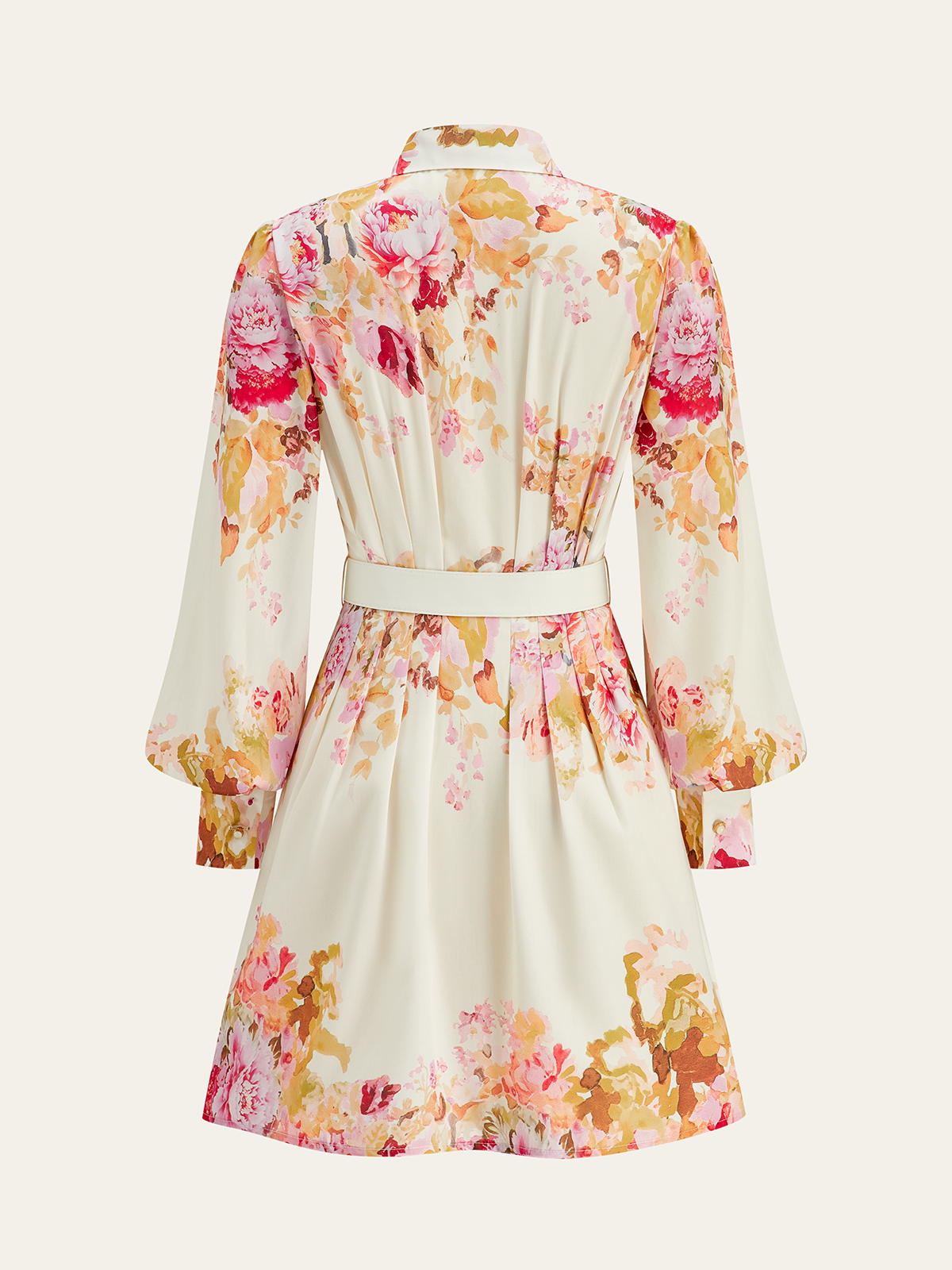 Robe chemise plissée à imprimé floral avec ceinture 