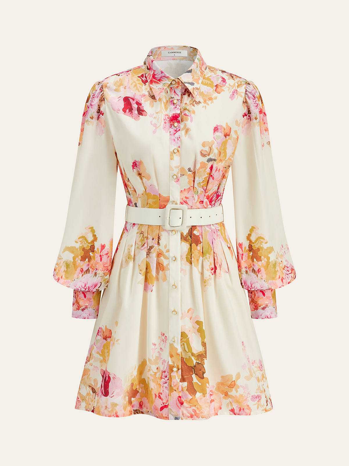 Robe chemise plissée à imprimé floral avec ceinture 