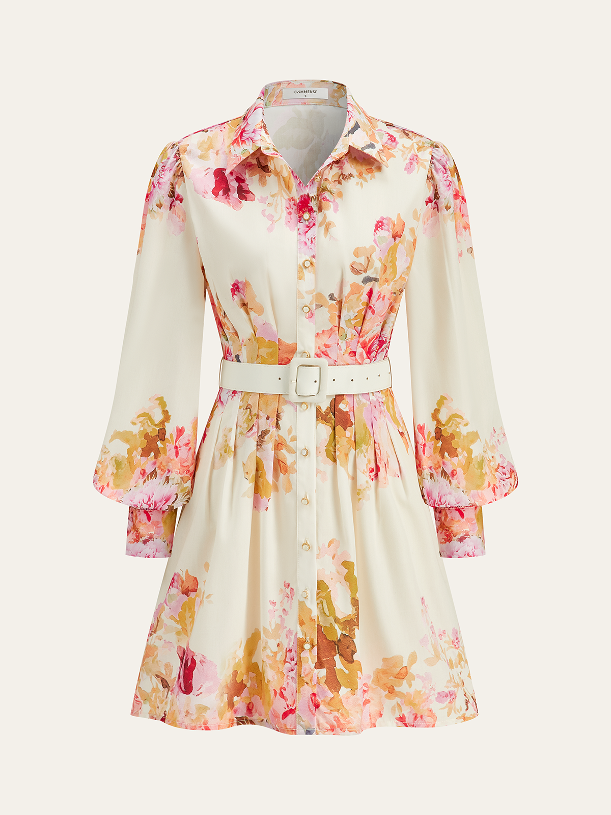 Robe chemise plissée à imprimé floral avec ceinture 