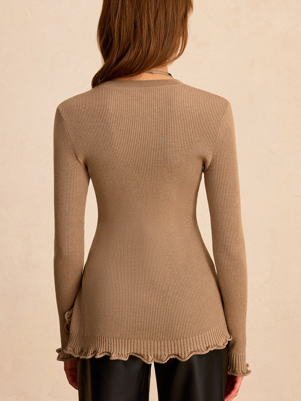 Wool Blend Asymmetric Ruffled Hem Sweater