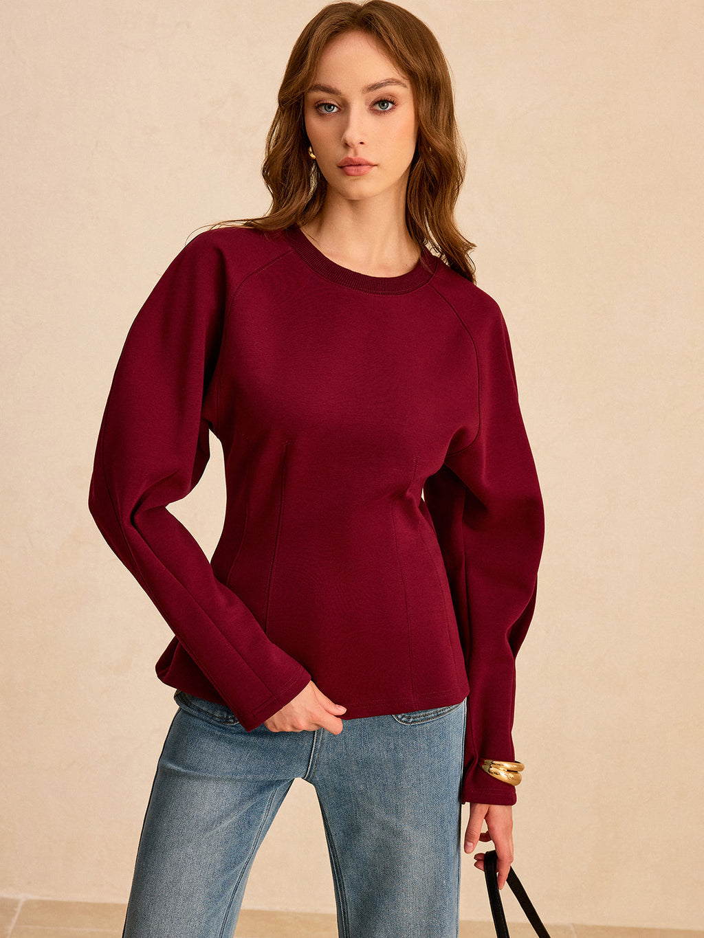Lantern Sleeve Crew Neck Sweatshirt