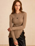 Pull en laine mélangée à ourlet volanté asymétrique