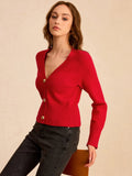 V-Ausschnitt Strickjacke mit Knopfleiste