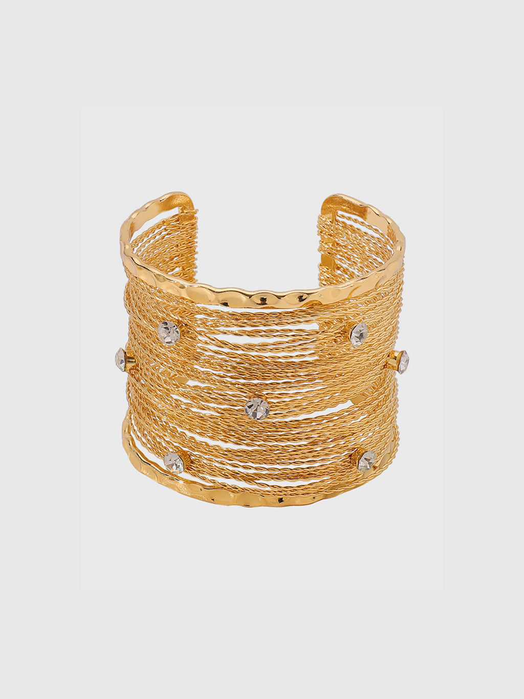 Bracelet manchette multibrins doré en cristal