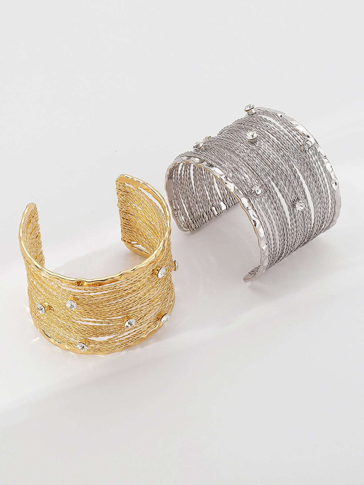 Golden Multi-Strand Wire Crystal Cuff Bracelet