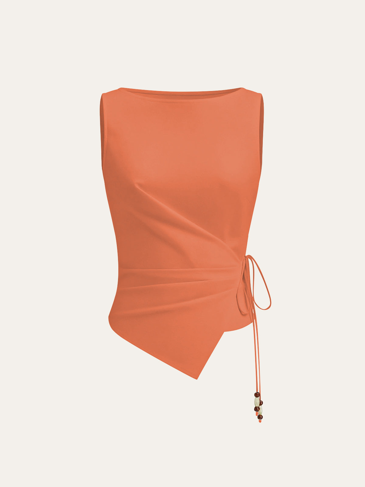 Haut asymétrique sans manches à nouer autour du cou et orné de perles 