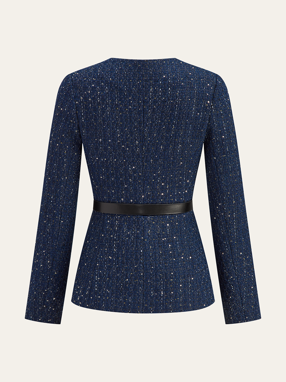Metal Button Belted Tweed Jacket