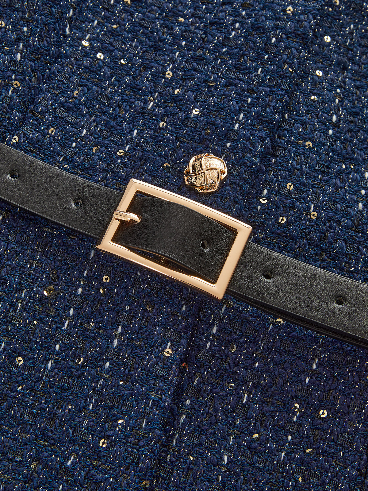 Metal Button Belted Tweed Jacket