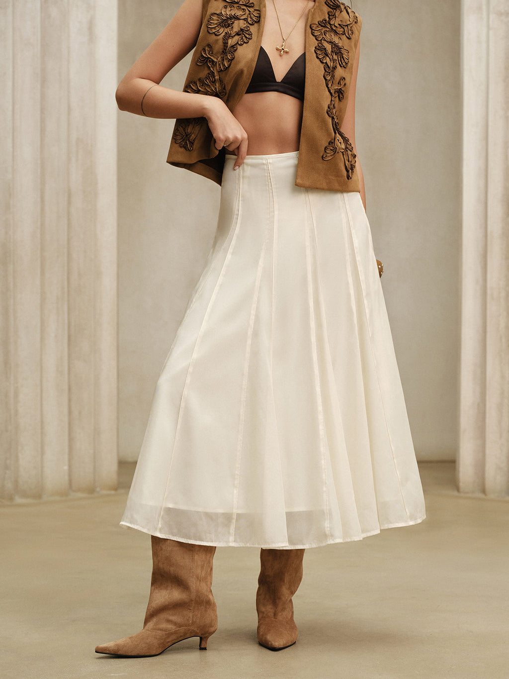 Semi-Sheer Chiffon Mid-Waist Maxi Skirt