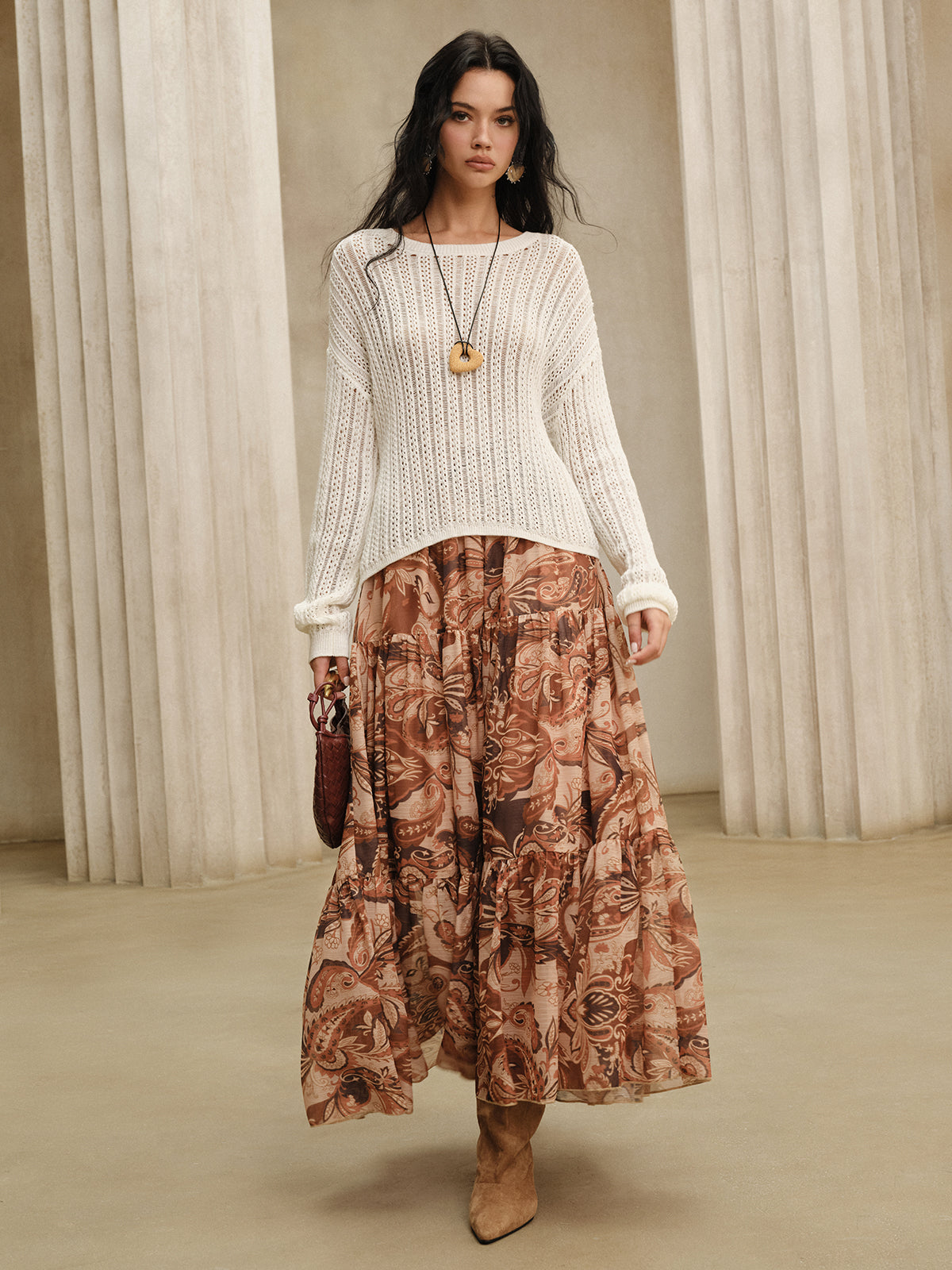 Jupe longue en mousseline imprimée bohème 