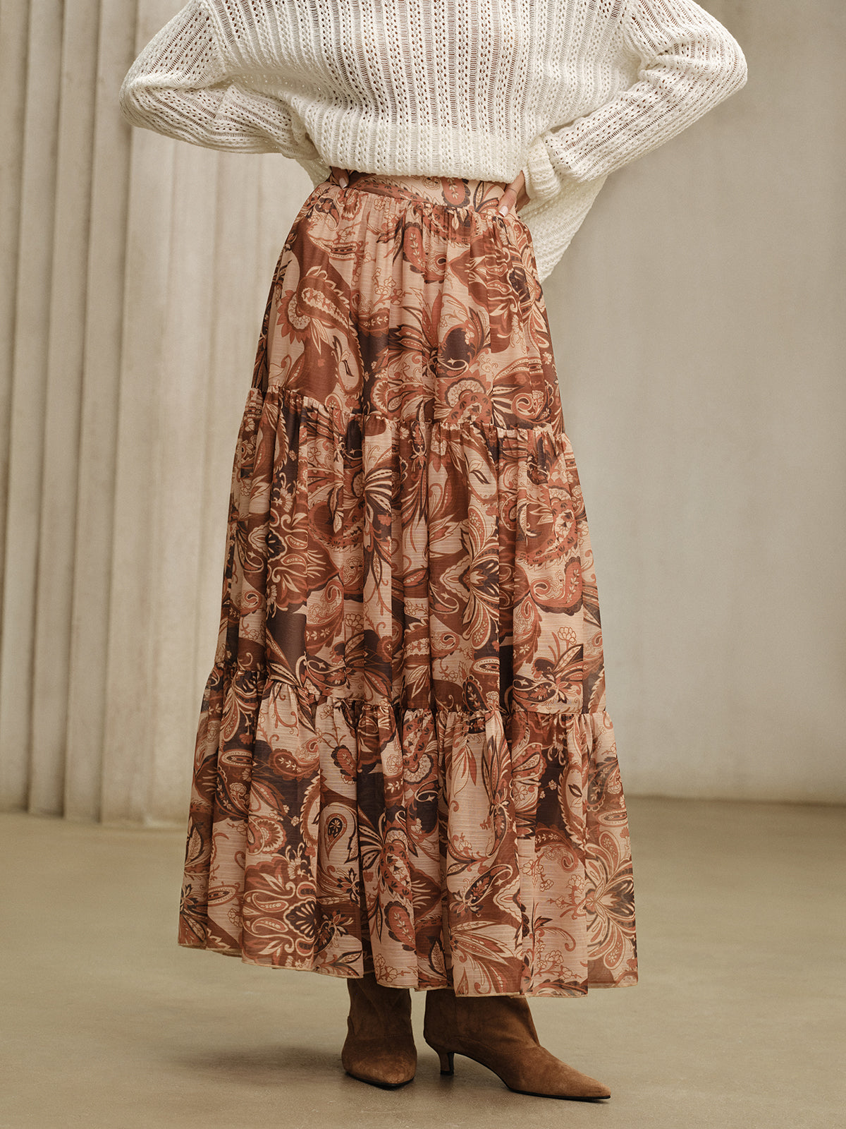 Jupe longue en mousseline imprimée bohème 