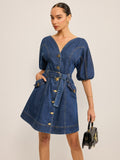 Pocketed Belted Denim Dress