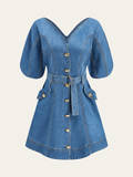 Pocketed Belted Denim Dress
